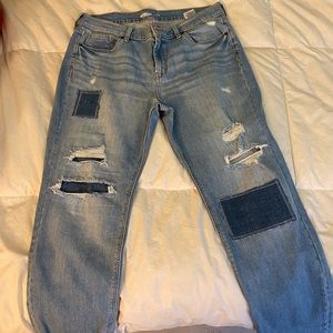 Old Navy Boyfriend distressed & patched jeans